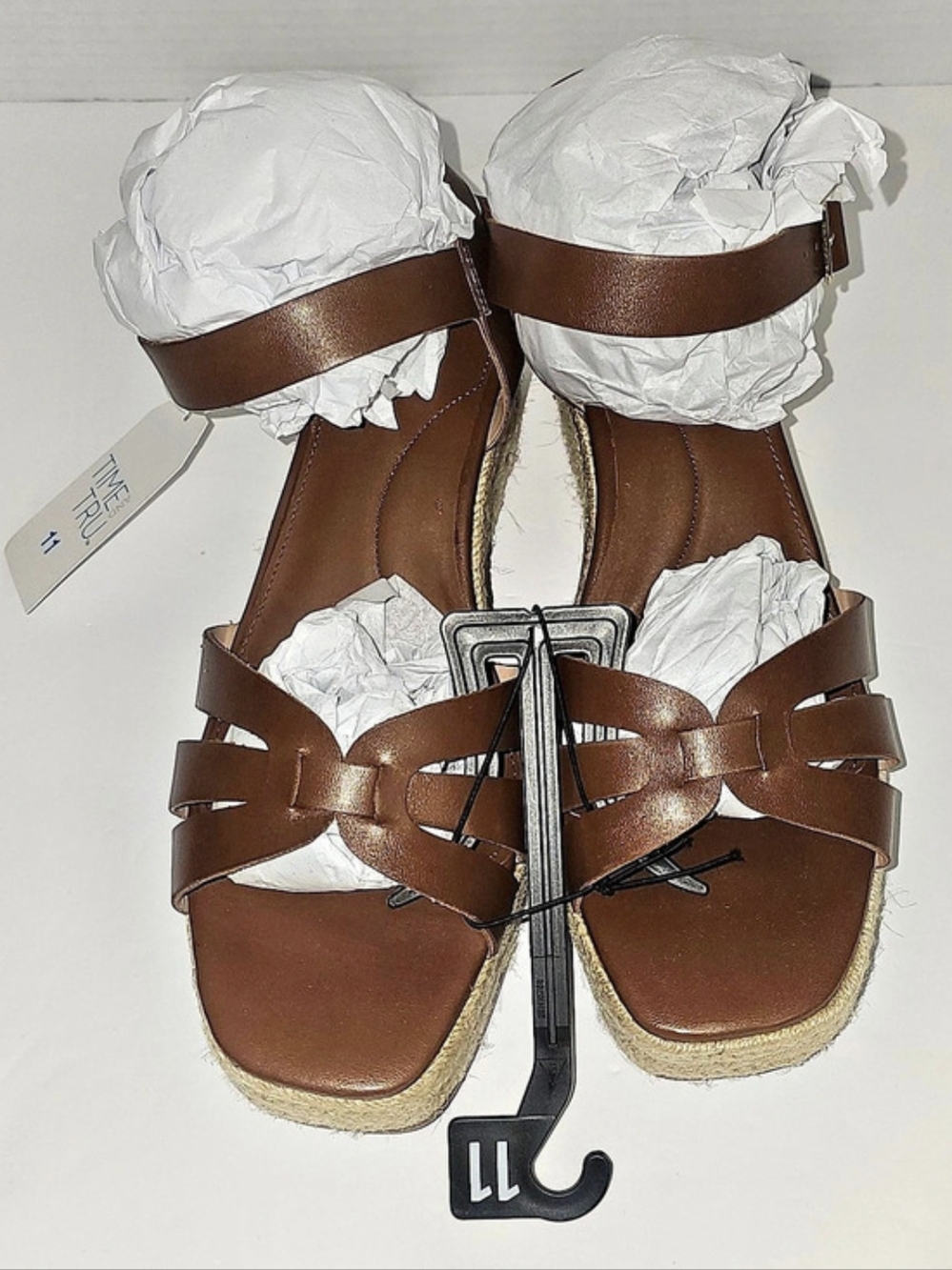 NWT Time And Tru Women's Espadrille Wedge Sandals Size 11 Cognac Memory Foam